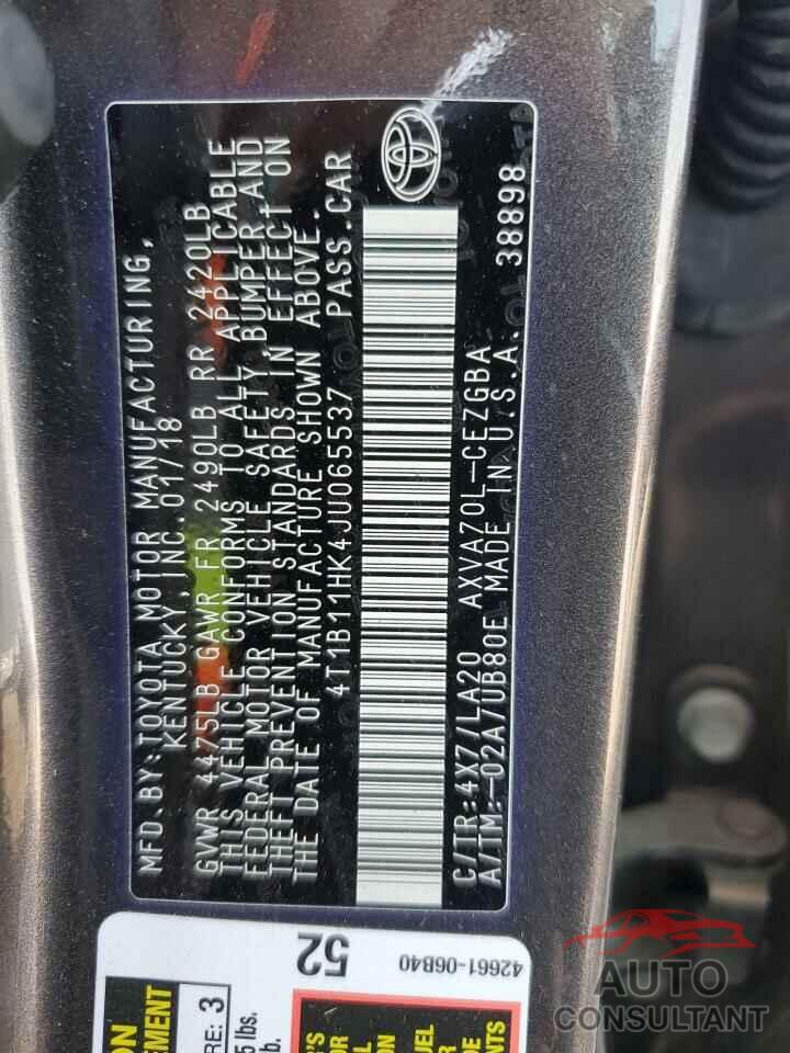 TOYOTA CAMRY 2018 - 4T1B11HK4JU065537