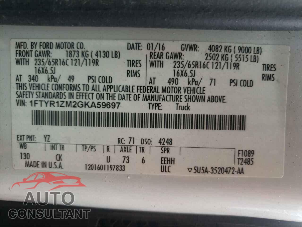 FORD TRANSIT CO 2016 - 1FTYR1ZM2GKA59697