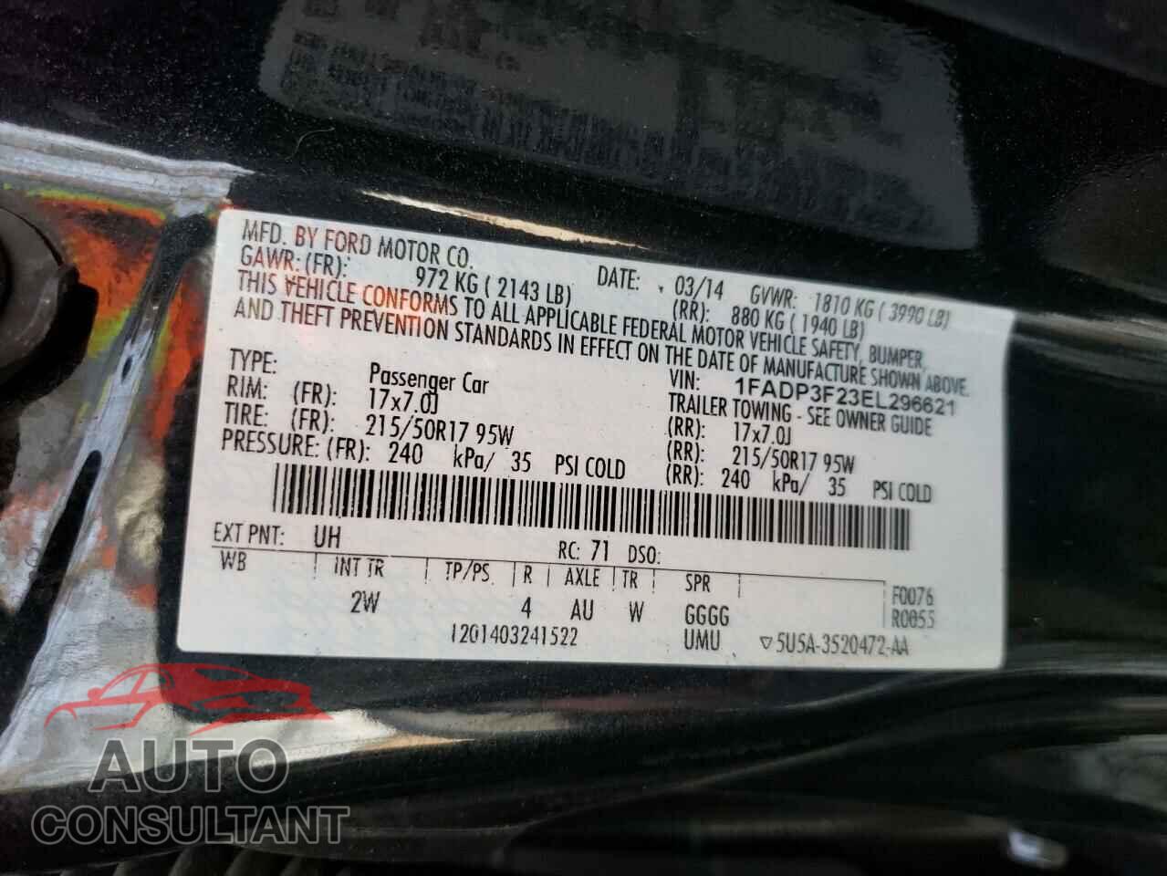 FORD FOCUS 2014 - 1FADP3F23EL296621
