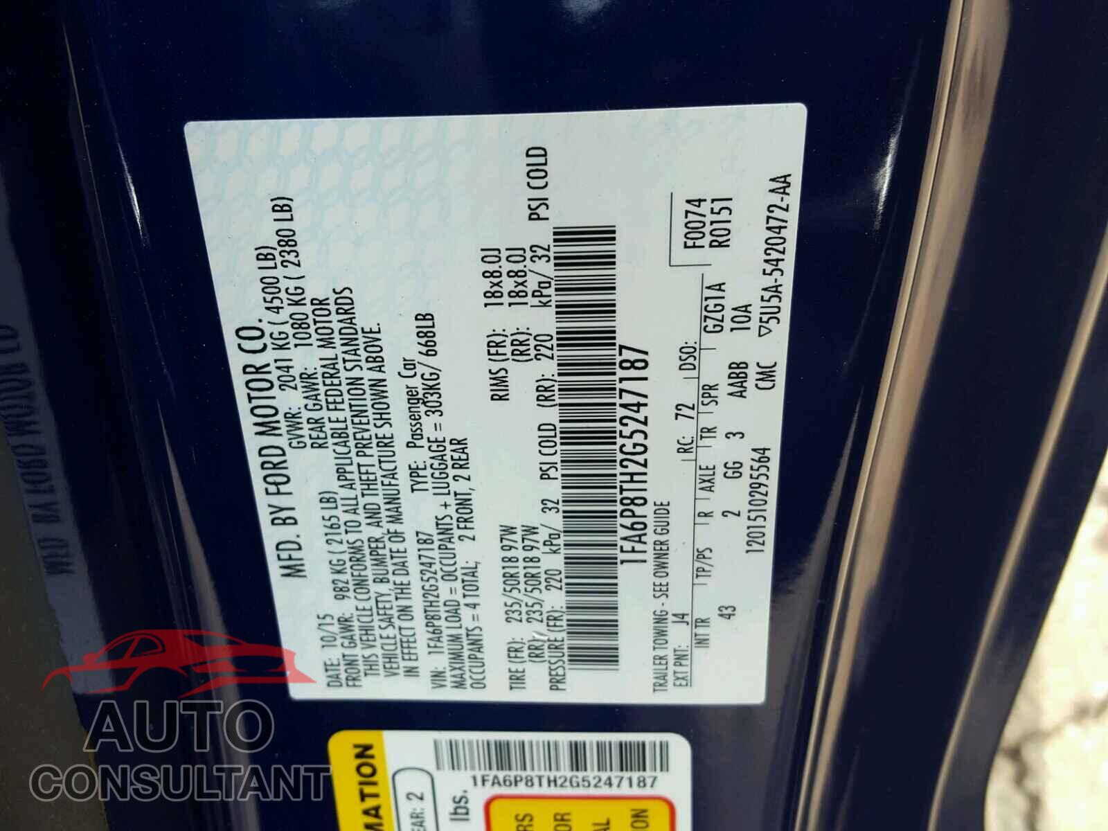 FORD MUSTANG 2016 - 1FA6P8TH2G5247187