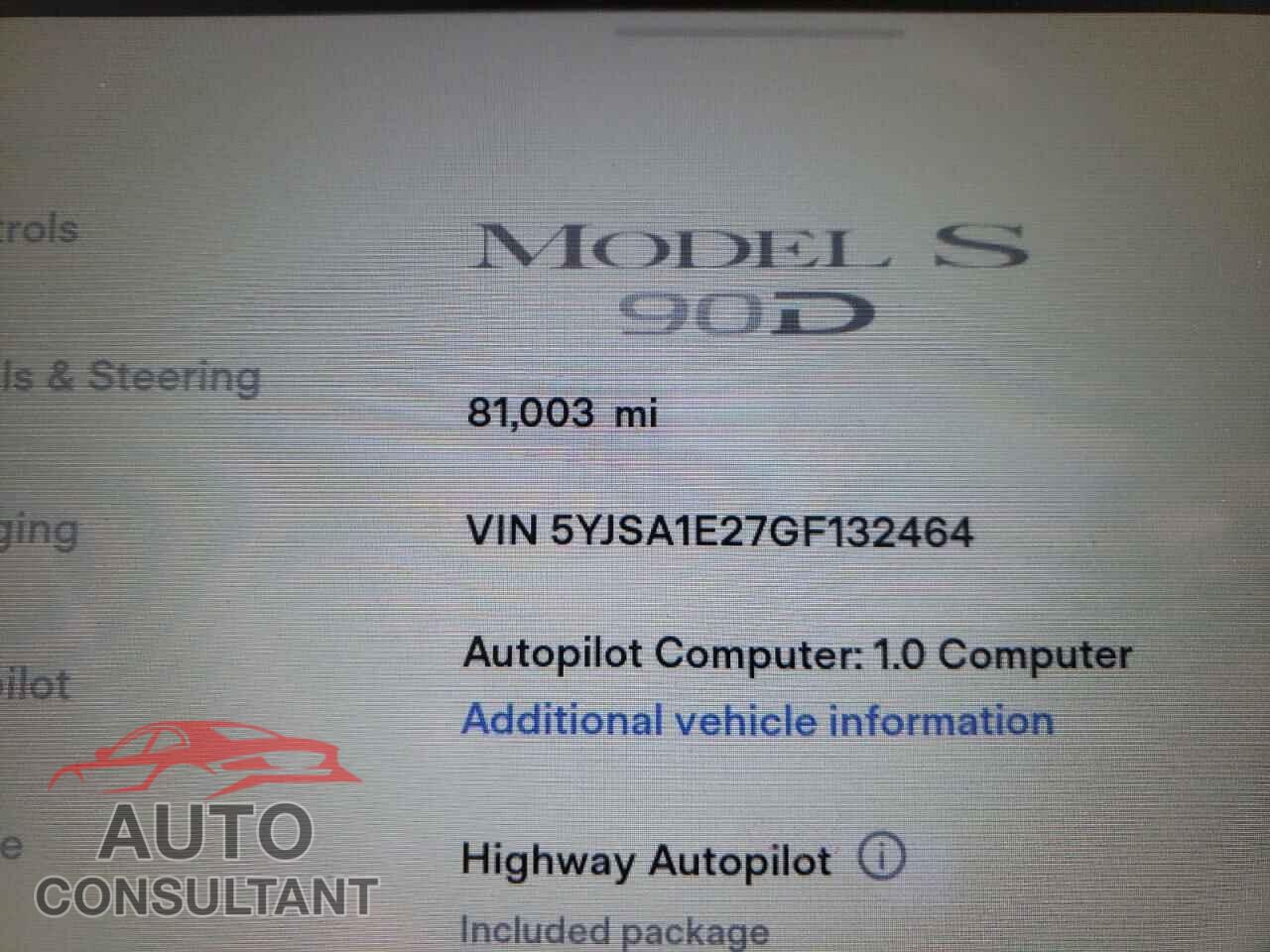 TESLA MODEL S 2016 - 5YJSA1E27GF132464