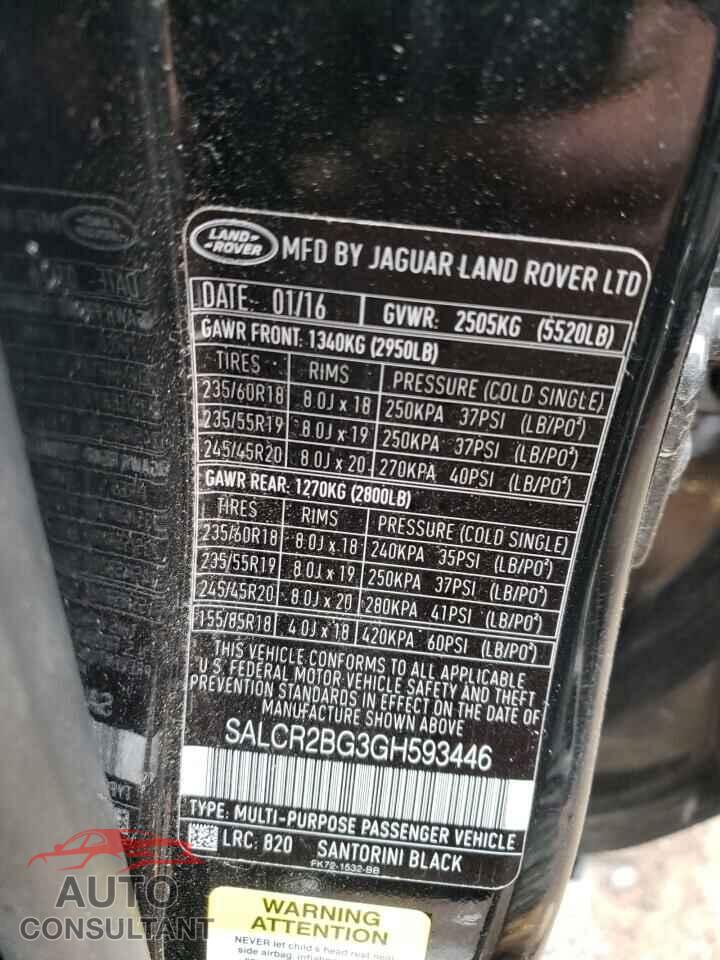 LAND ROVER DISCOVERY 2016 - SALCR2BG3GH593446