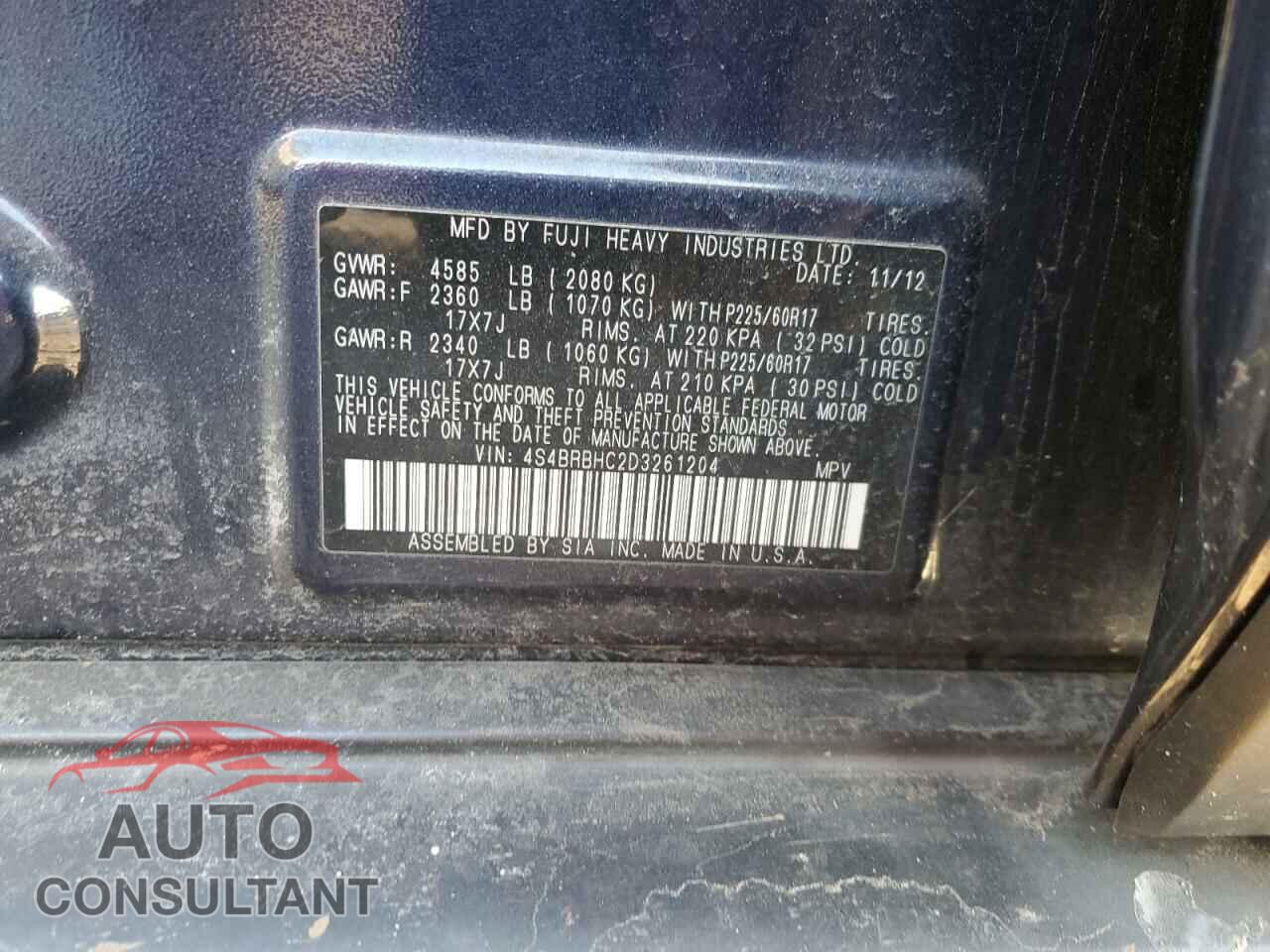 SUBARU OUTBACK 2013 - 4S4BRBHC2D3261204