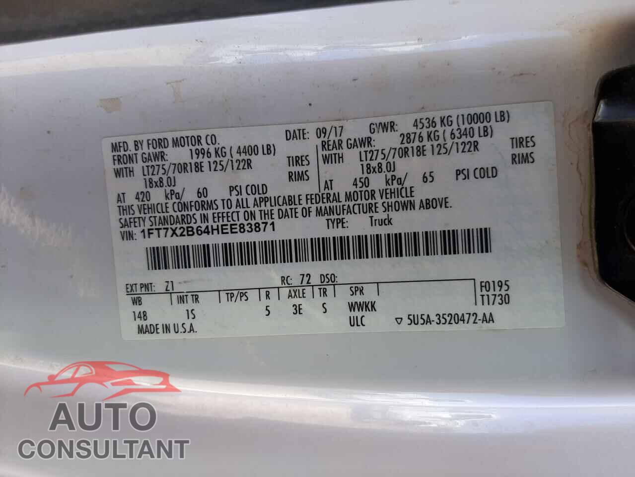 FORD F250 2017 - 1FT7X2B64HEE83871