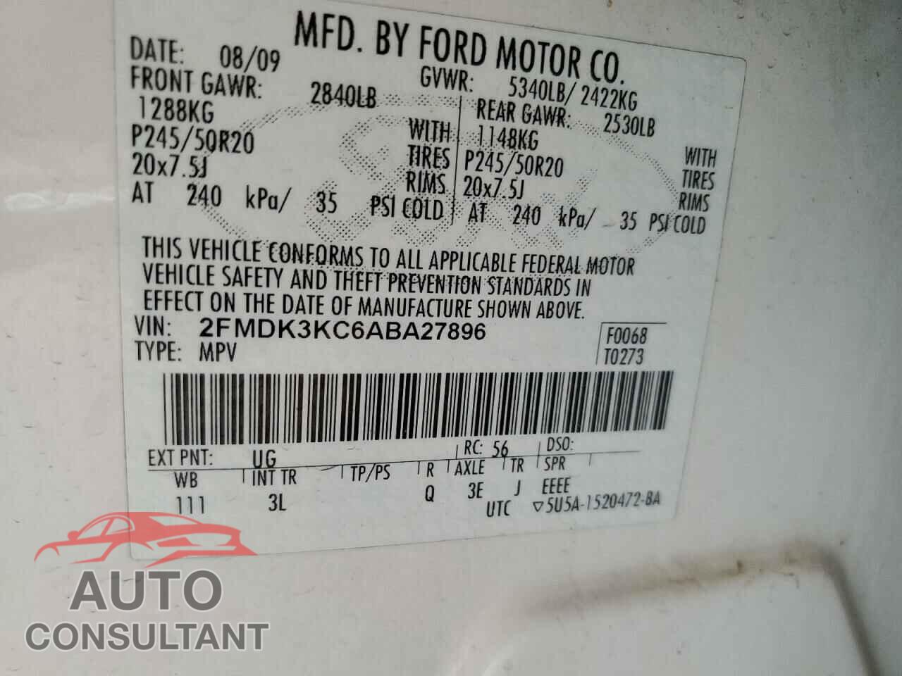 FORD EDGE 2010 - 2FMDK3KC6ABA27896