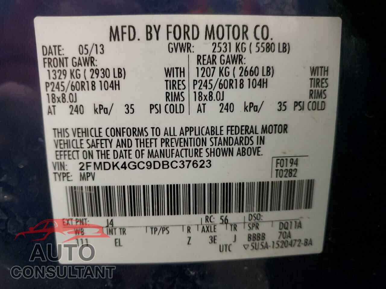 FORD EDGE 2013 - 2FMDK4GC9DBC37623