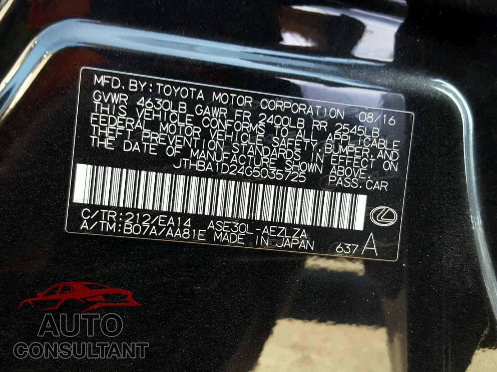 LEXUS IS 2016 - JTHBA1D24G5035725