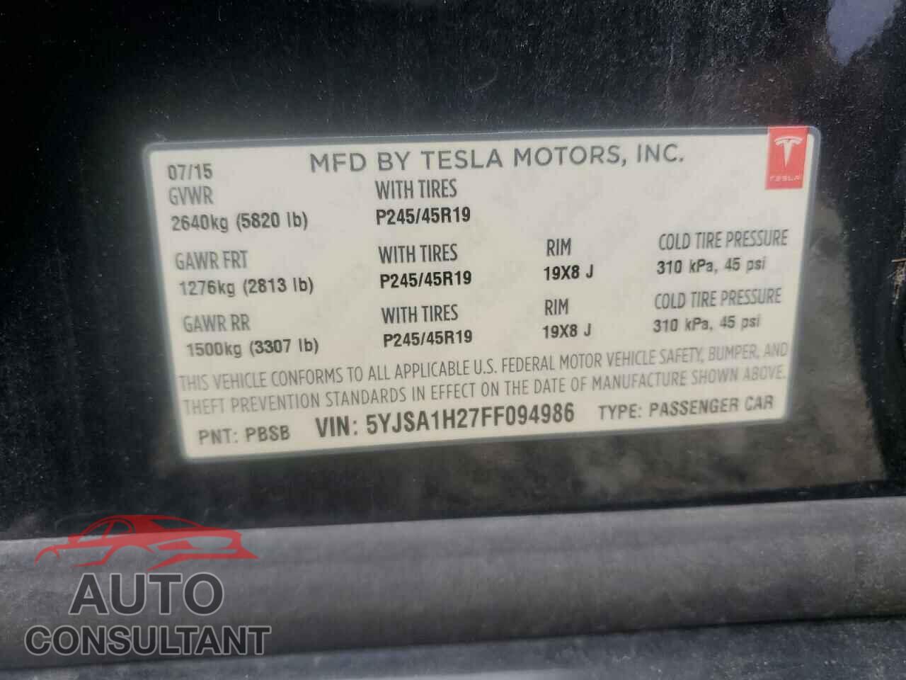 TESLA MODEL S 2015 - 5YJSA1H27FF094986