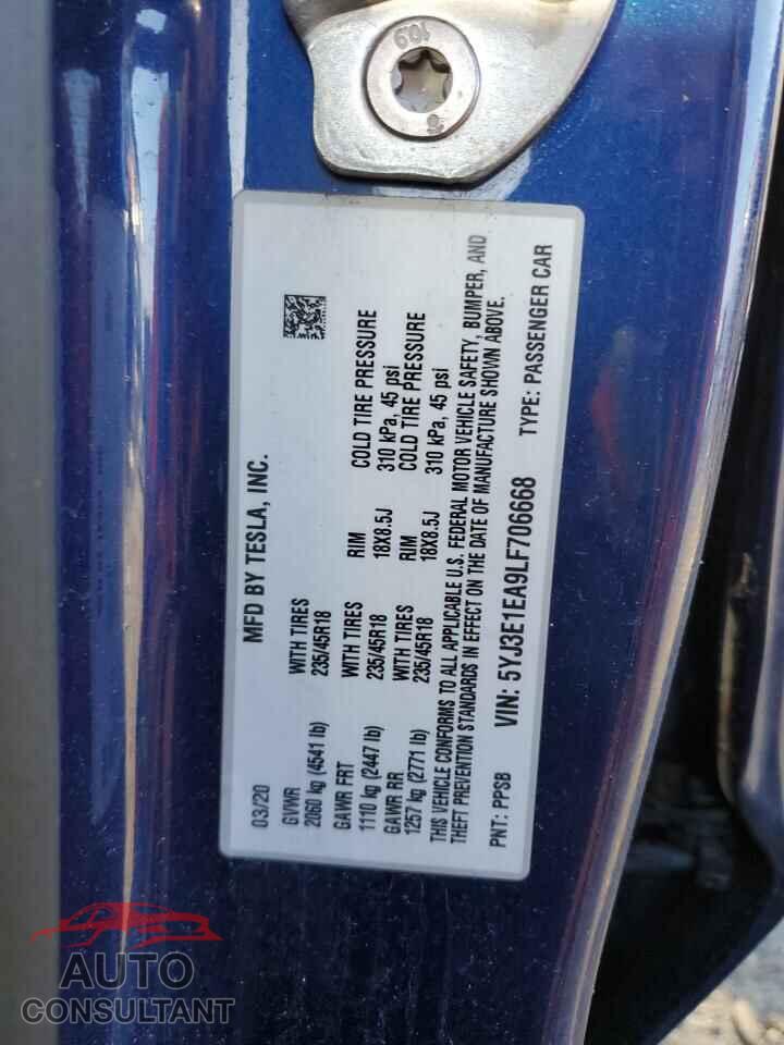 TESLA MODEL 3 2020 - 5YJ3E1EA9LF706668