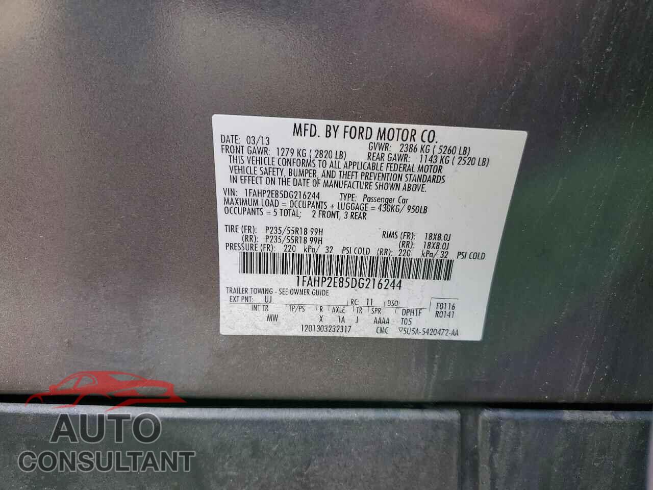 FORD TAURUS 2013 - 1FAHP2E85DG216244