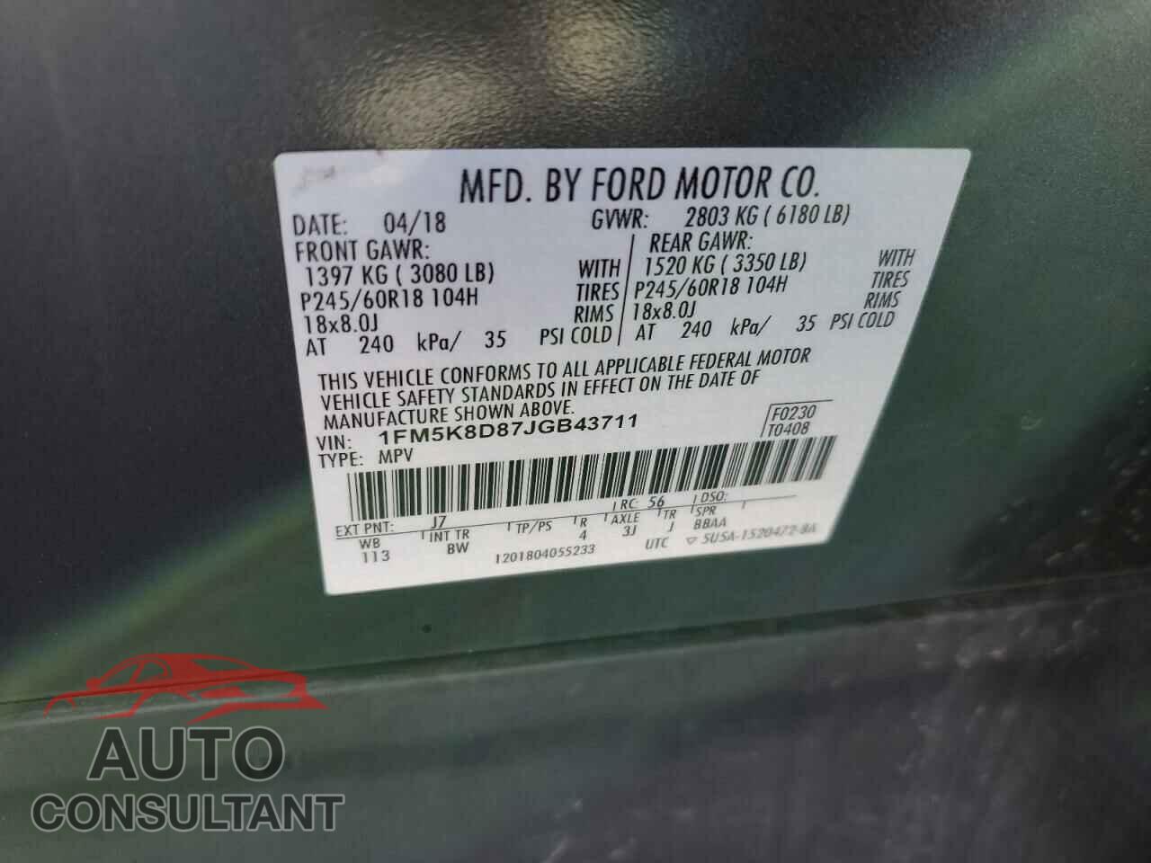 FORD EXPLORER 2018 - 1FM5K8D87JGB43711