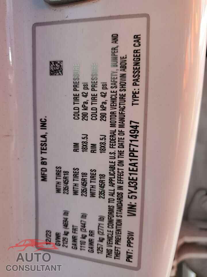 TESLA MODEL 3 2023 - 5YJ3E1EA1PF714947