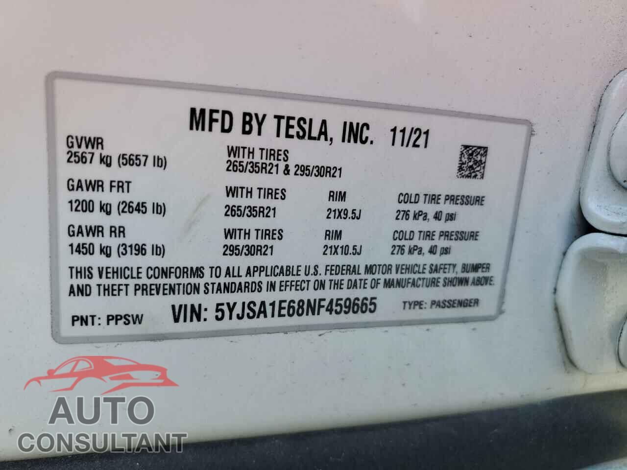 TESLA MODEL S 2022 - 5YJSA1E68NF459665