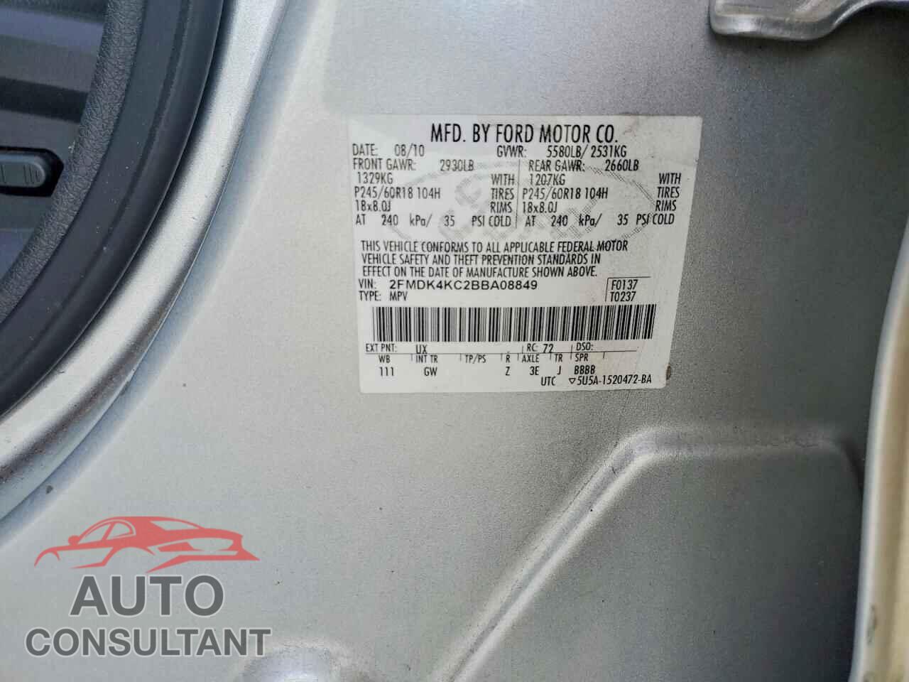 FORD EDGE 2011 - 2FMDK4KC2BBA08849