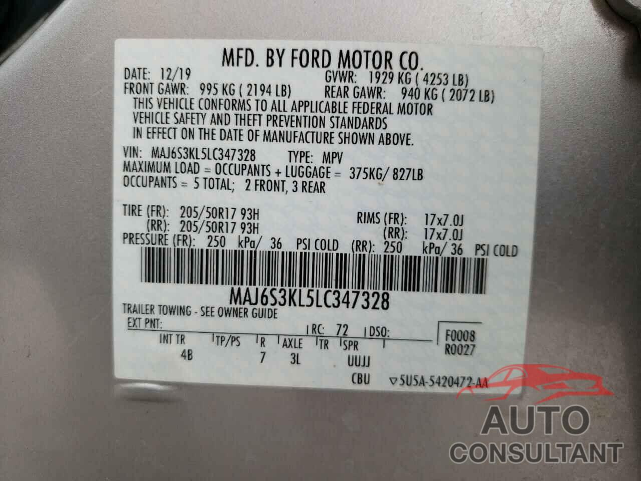 FORD ALL OTHER 2020 - MAJ6S3KL5LC347328