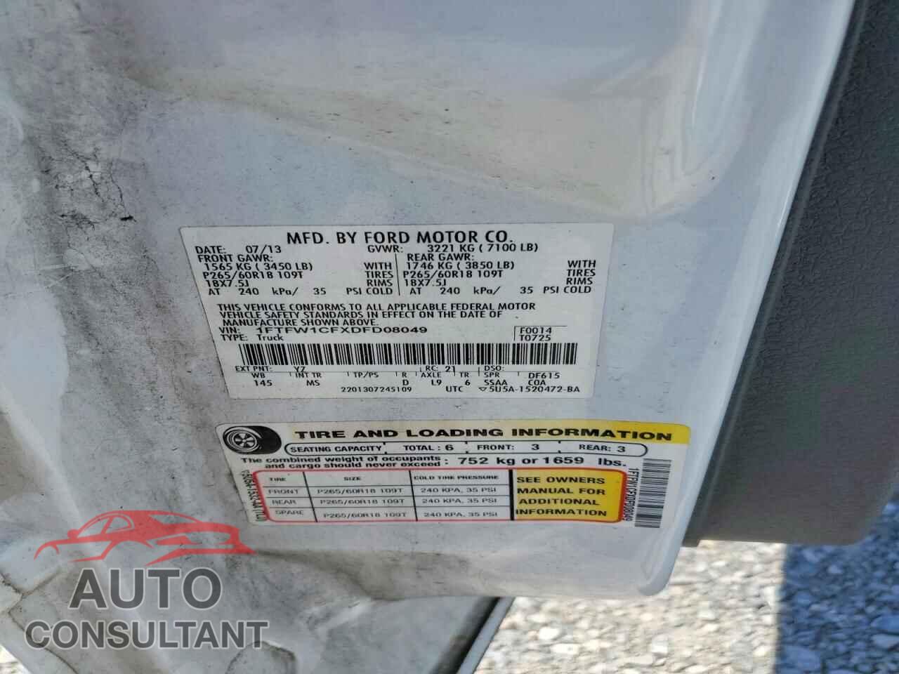 FORD F150 2013 - 1FTFW1CFXDFD08049
