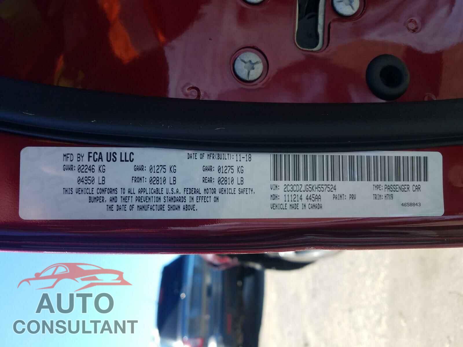 DODGE CHALLENGER 2019 - 2C3CDZJG5KH557524