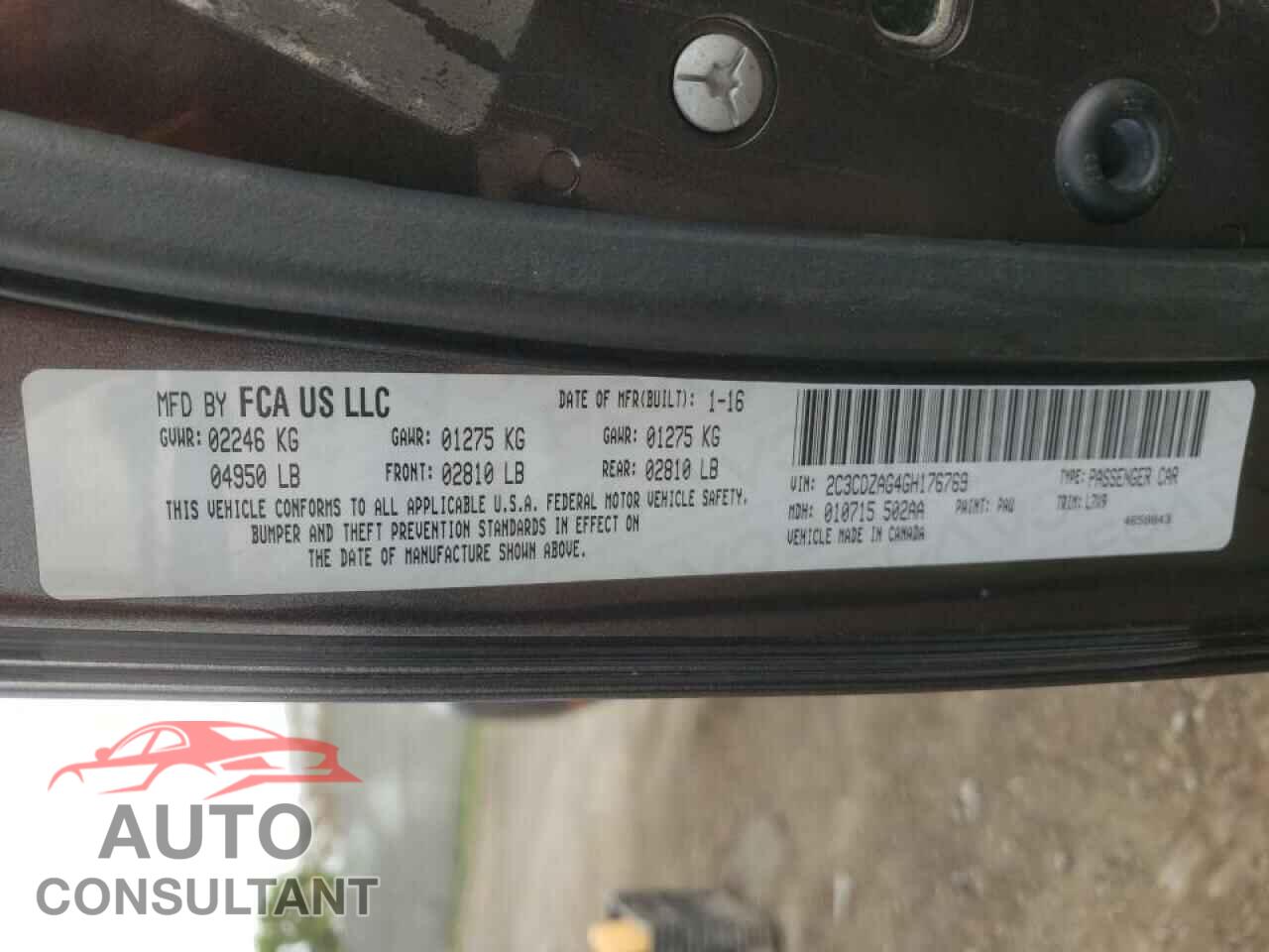 DODGE CHALLENGER 2016 - 2C3CDZAG4GH176769