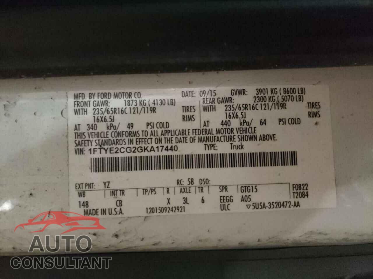 FORD TRANSIT CO 2016 - 1FTYE2CG2GKA17440