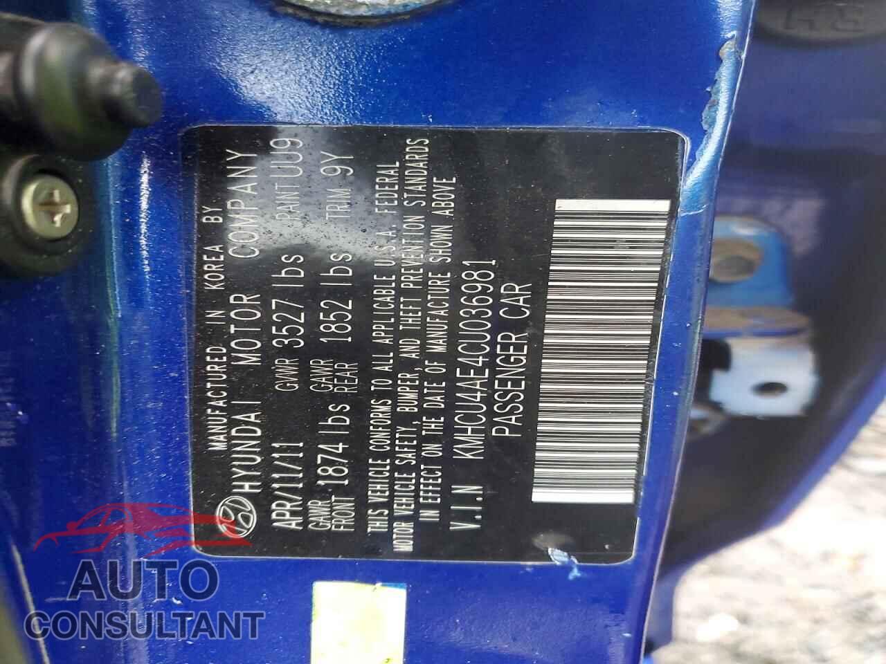 HYUNDAI ACCENT 2012 - KMHCU4AE4CU036981