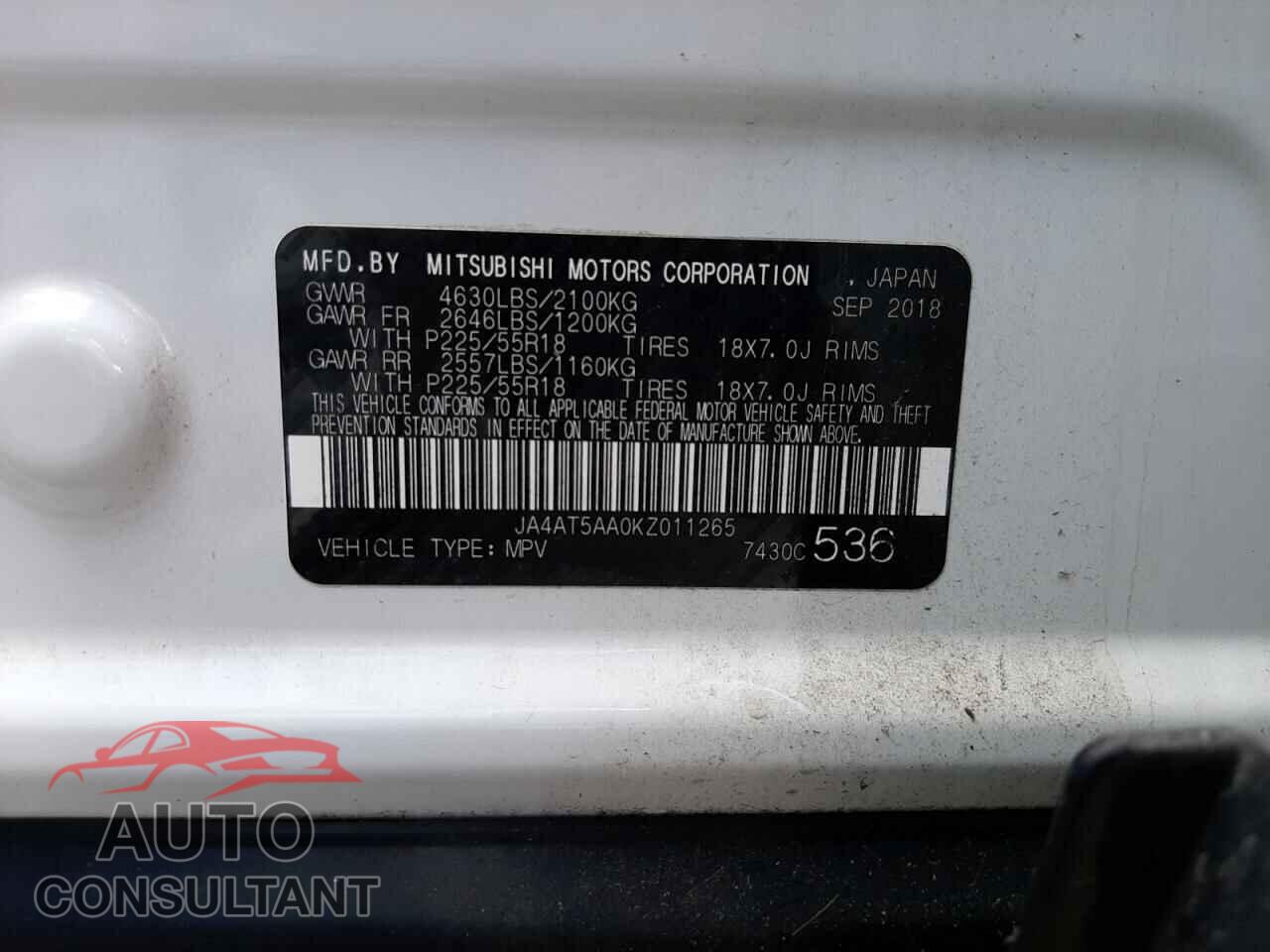 MITSUBISHI ECLIPSE 2019 - JA4AT5AA0KZ011265