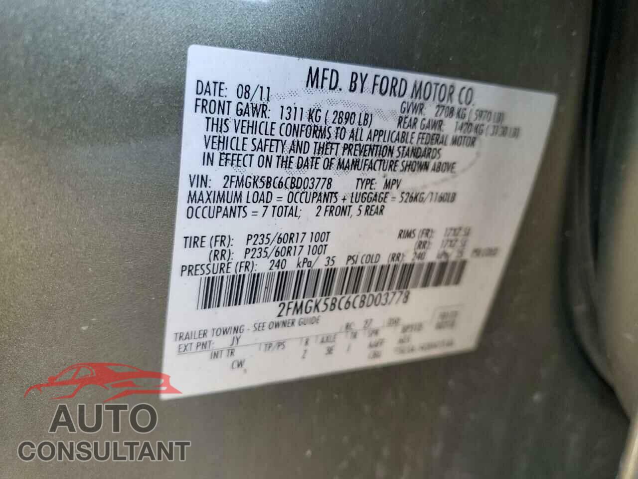 FORD FLEX 2012 - 2FMGK5BC6CBD03778