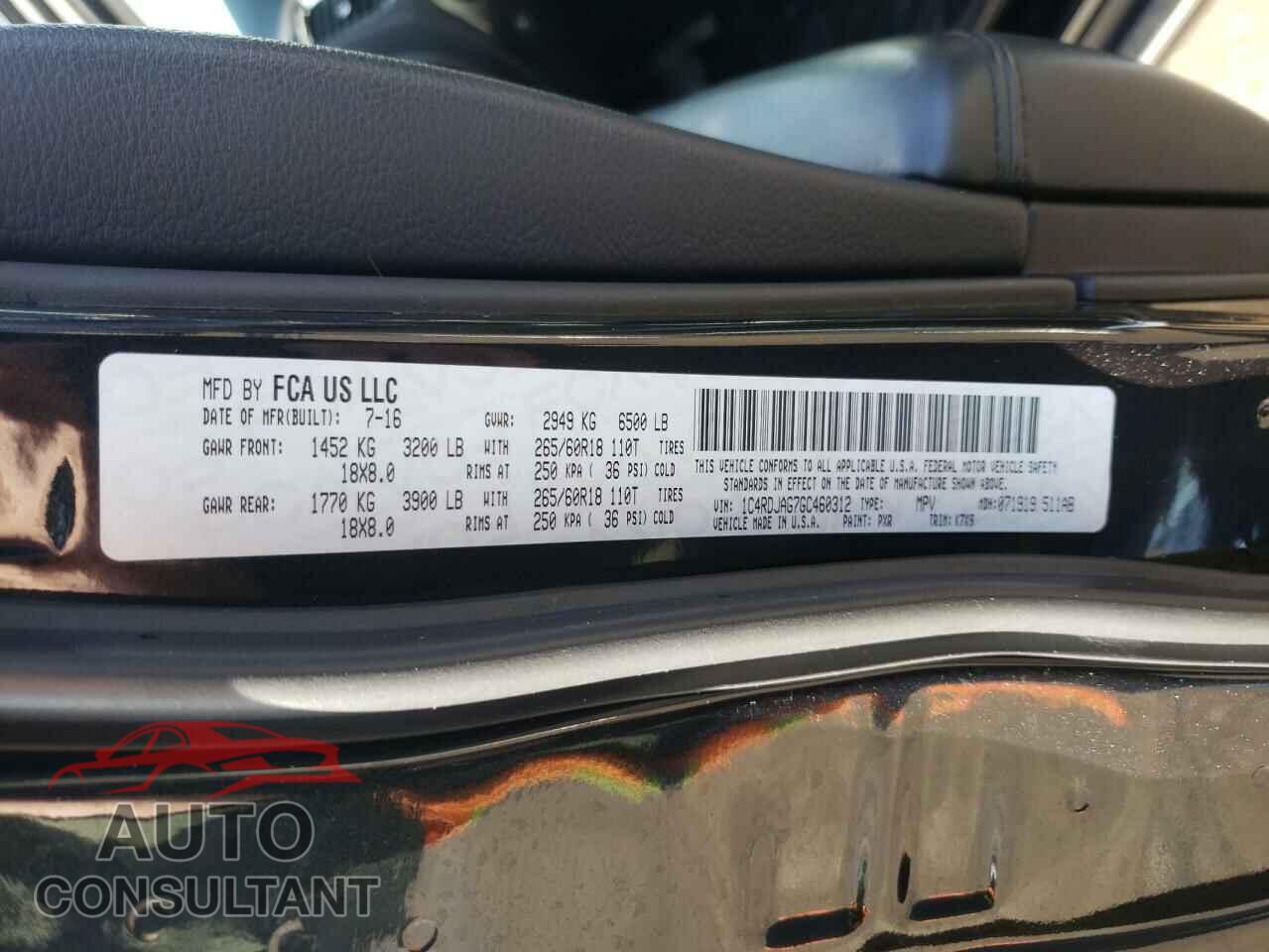 DODGE DURANGO 2016 - 1C4RDJAG7GC460312