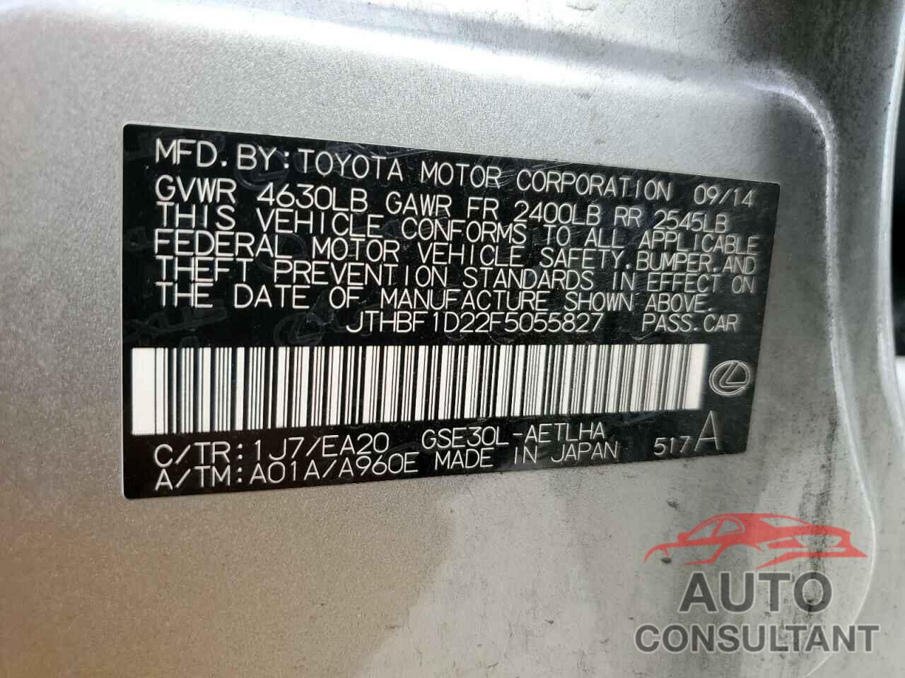 LEXUS IS 2015 - JTHBF1D22F5055827