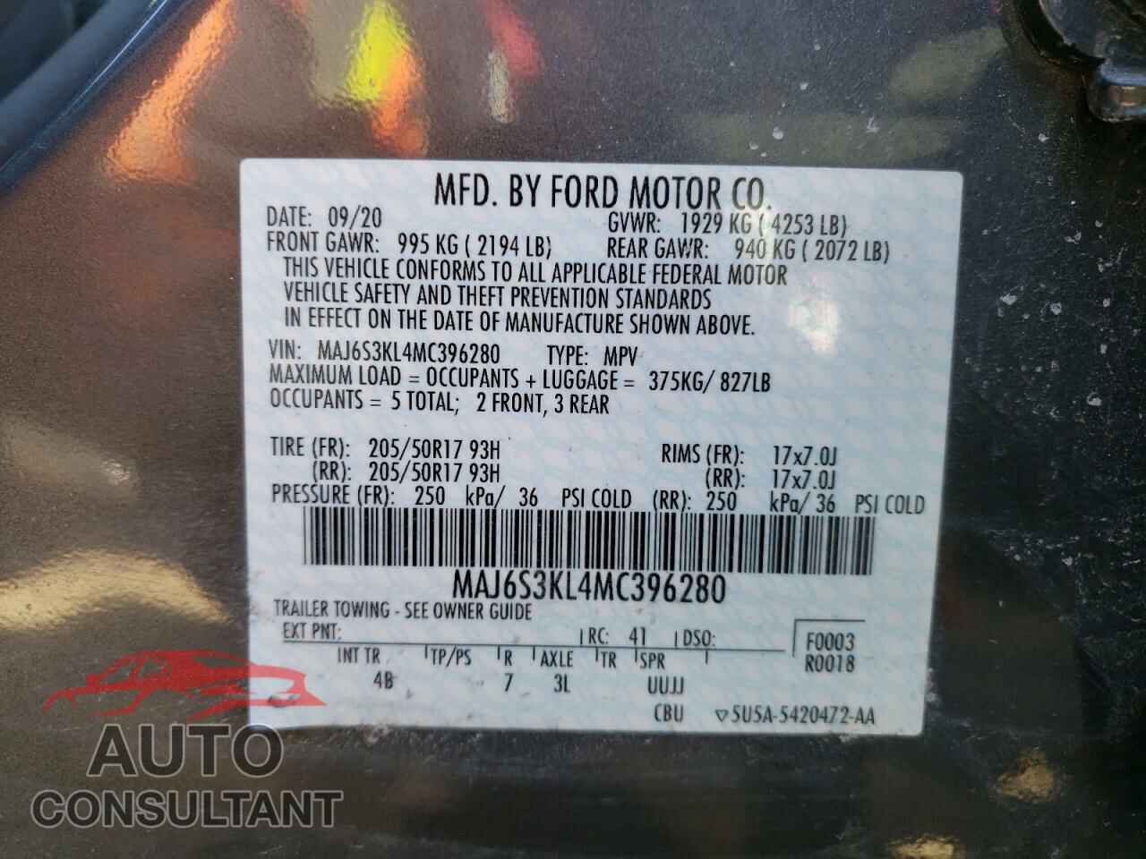 FORD ECOSPORT 2021 - MAJ6S3KL4MC396280