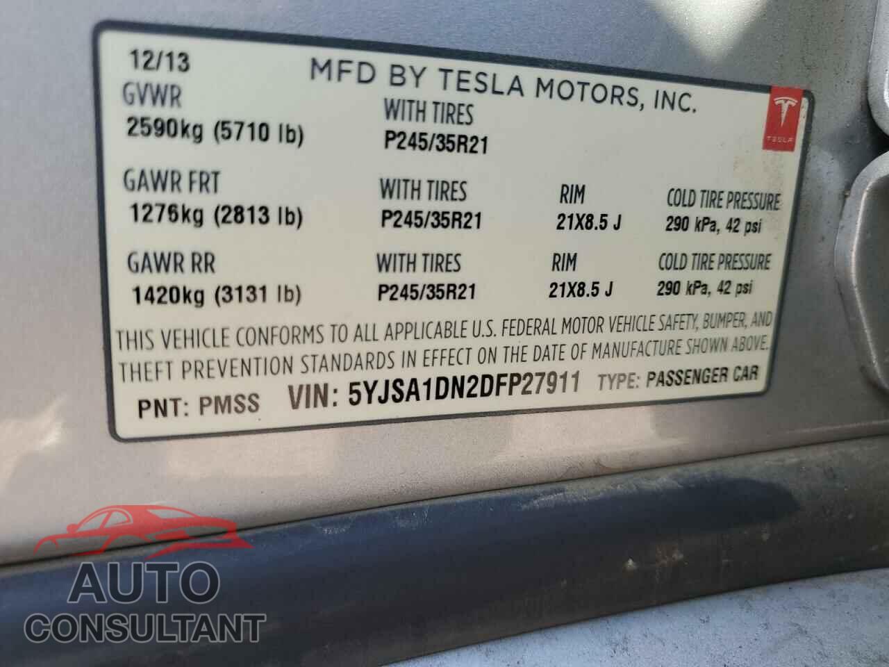 TESLA MODEL S 2013 - 5YJSA1DN2DFP27911