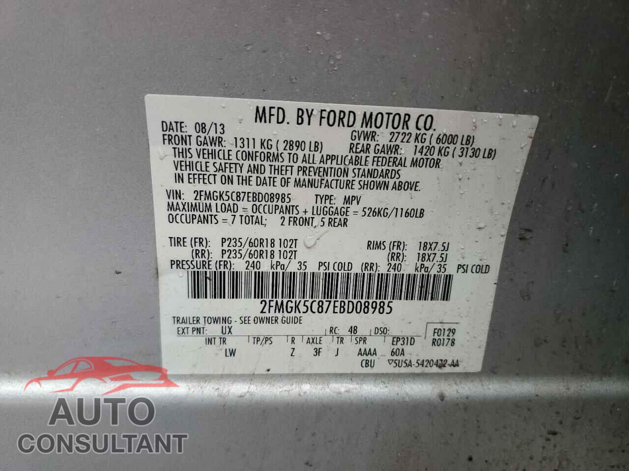 FORD FLEX 2014 - 2FMGK5C87EBD08985