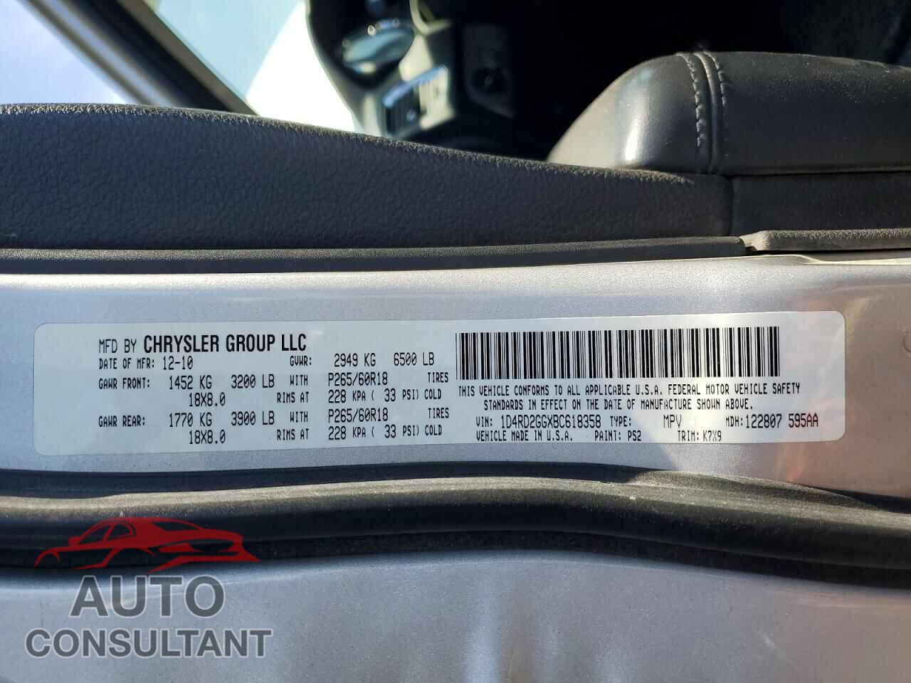 DODGE DURANGO 2011 - 1D4RD2GGXBC618358