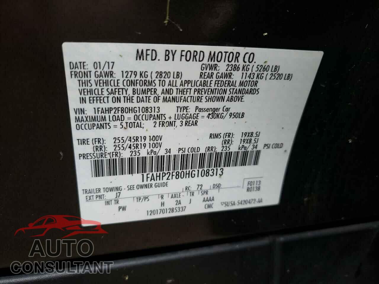 FORD TAURUS 2017 - 1FAHP2F80HG108313