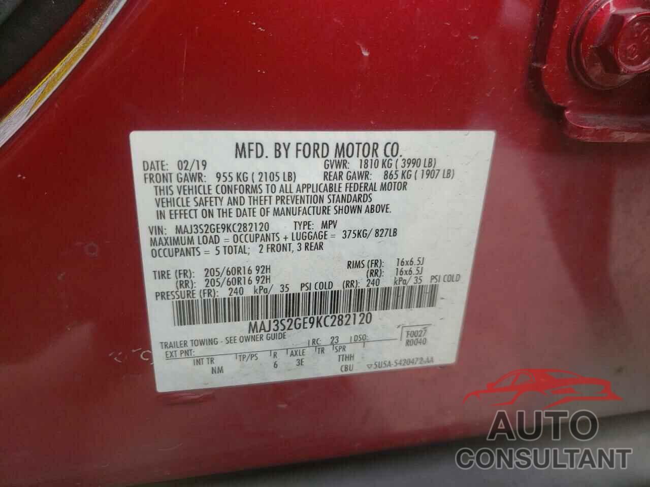 FORD ALL OTHER 2019 - MAJ3S2GE9KC282120
