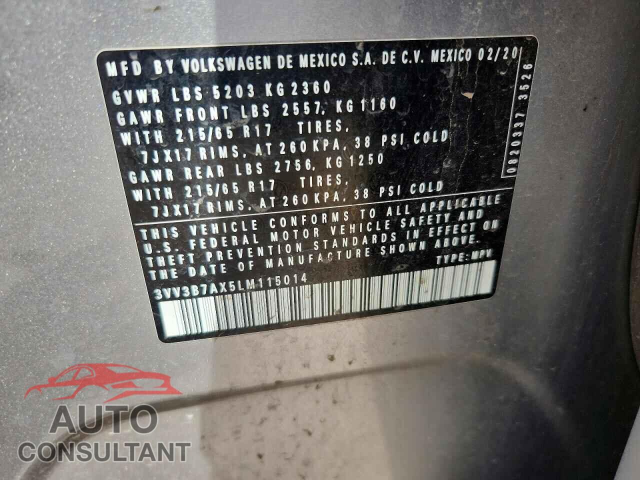 VOLKSWAGEN TIGUAN 2020 - 3VV3B7AX5LM115014