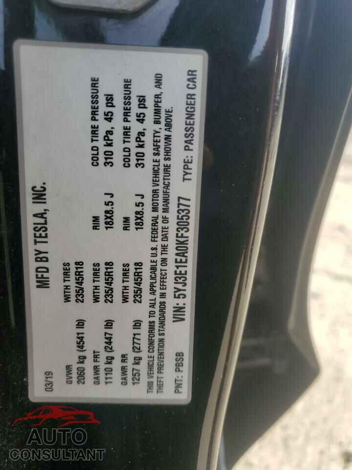 TESLA MODEL 3 2019 - 5YJ3E1EA0KF305377