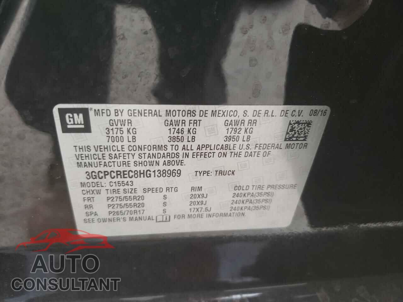 CHEVROLET SILVERADO 2017 - 3GCPCREC8HG138969