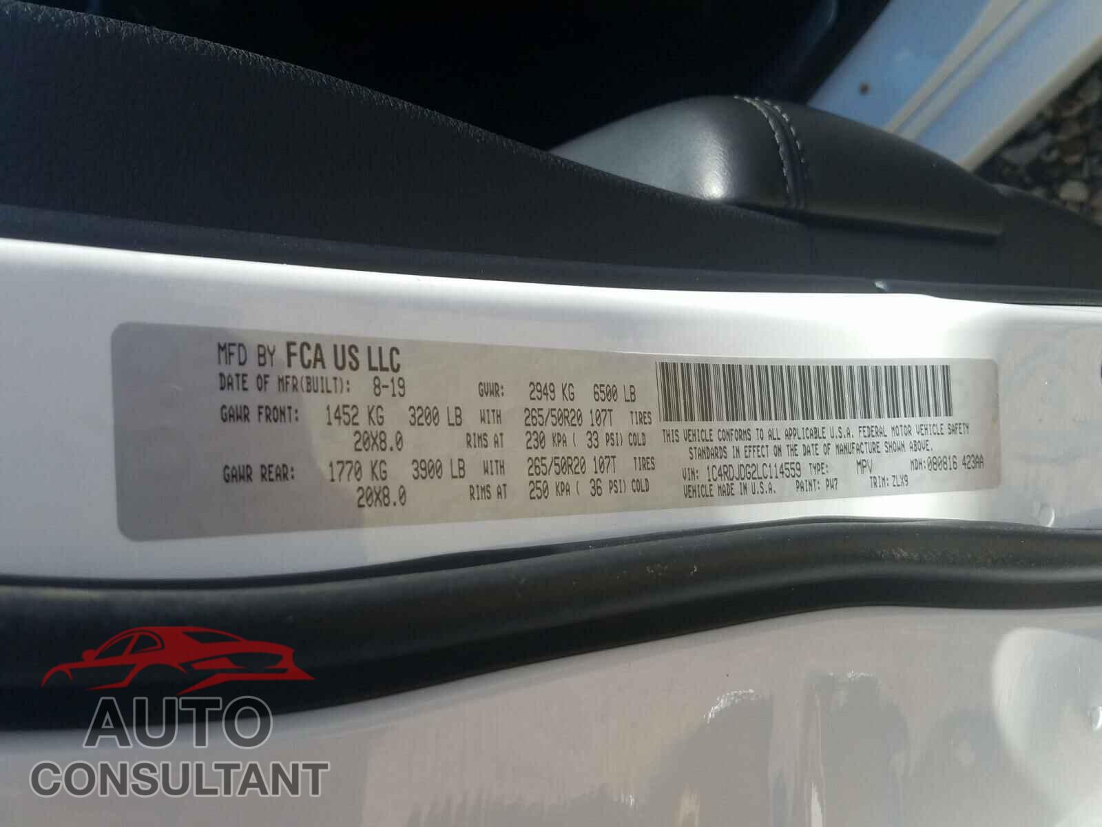 DODGE DURANGO 2020 - 1C4RDJDG2LC114559