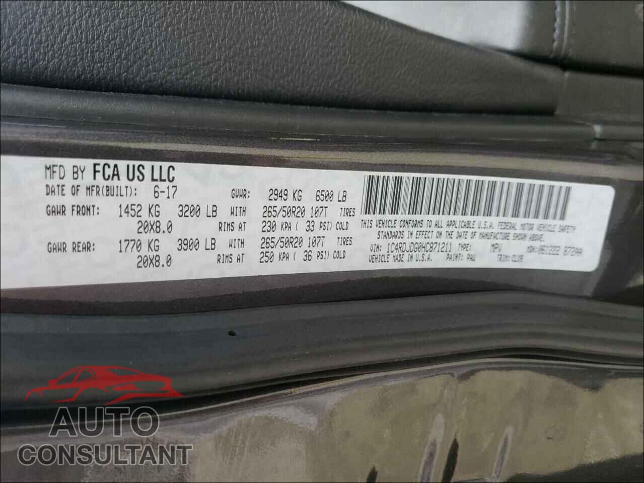 DODGE DURANGO 2017 - 1C4RDJDG0HC871211