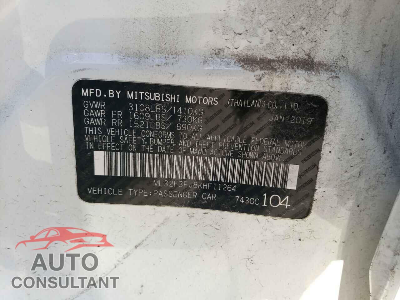 MITSUBISHI MIRAGE 2019 - ML32F3FJ8KHF11264