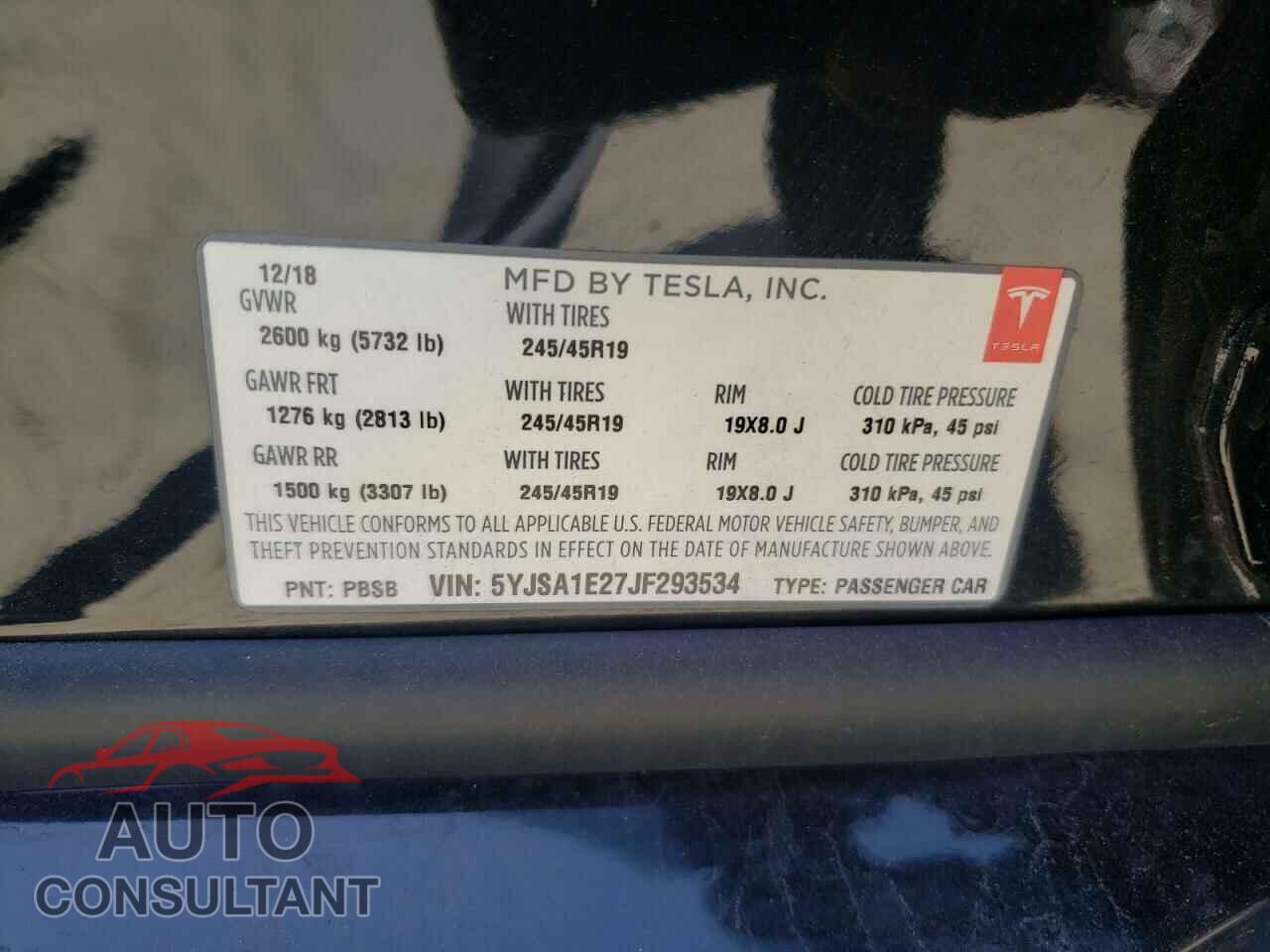 TESLA MODEL S 2018 - 5YJSA1E27JF293534