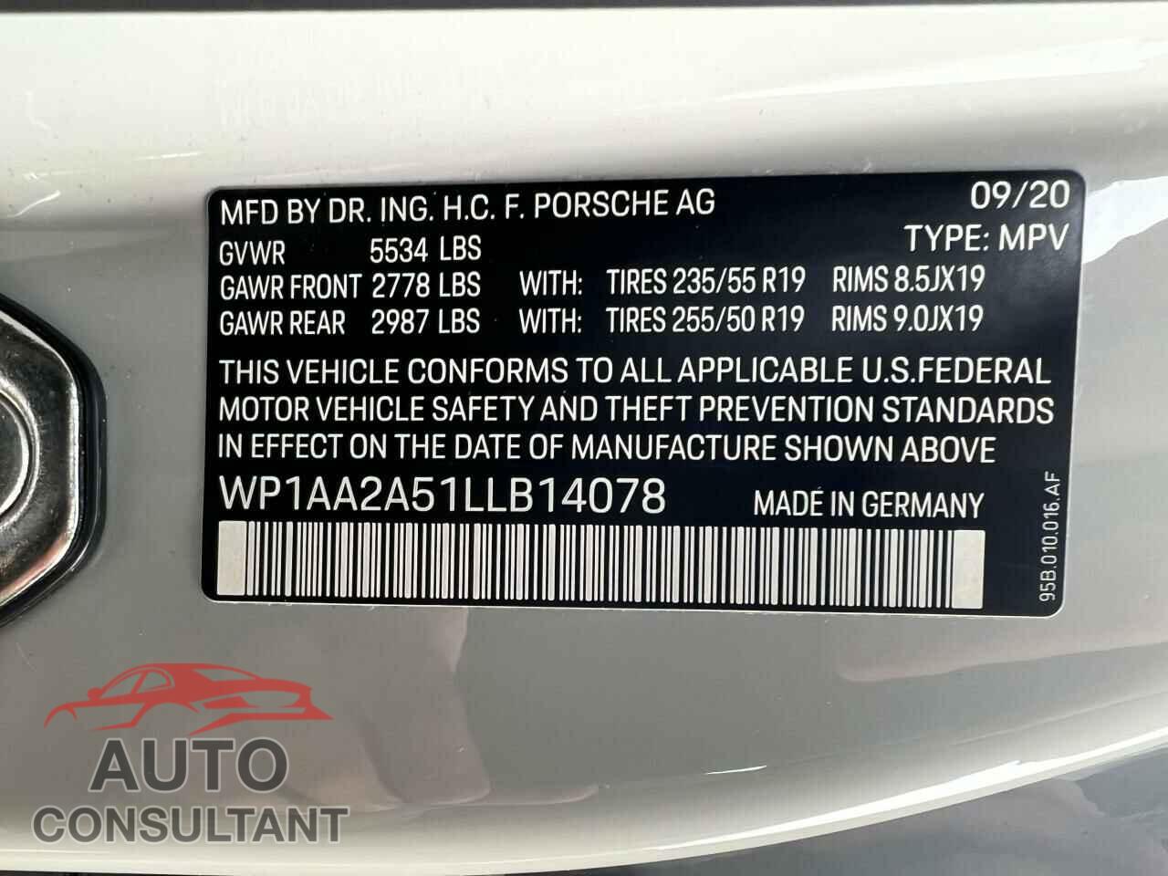 PORSCHE MACAN 2020 - WP1AA2A51LLB14078