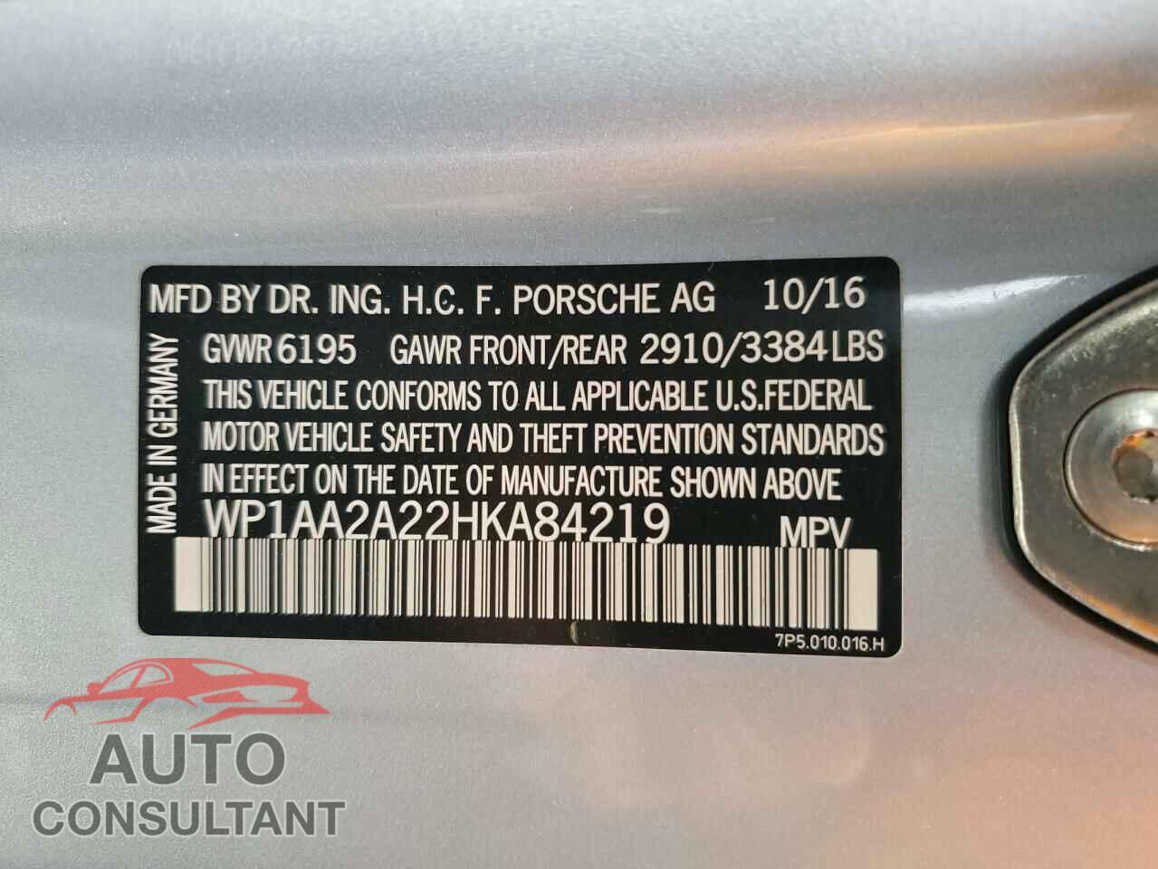 PORSCHE CAYENNE 2017 - WP1AA2A22HKA84219