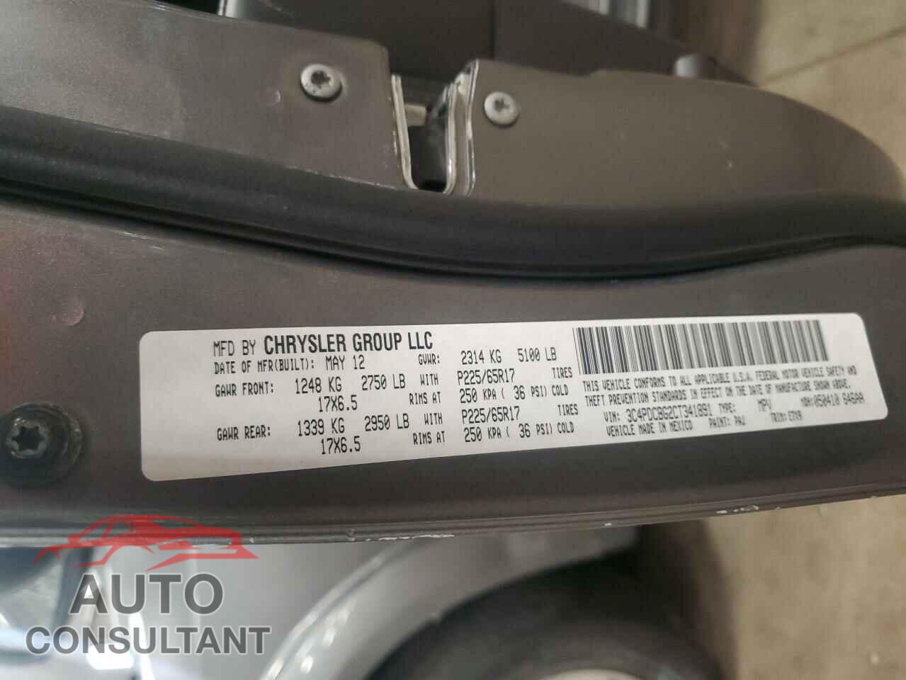 DODGE JOURNEY 2012 - 3C4PDCBG2CT341891