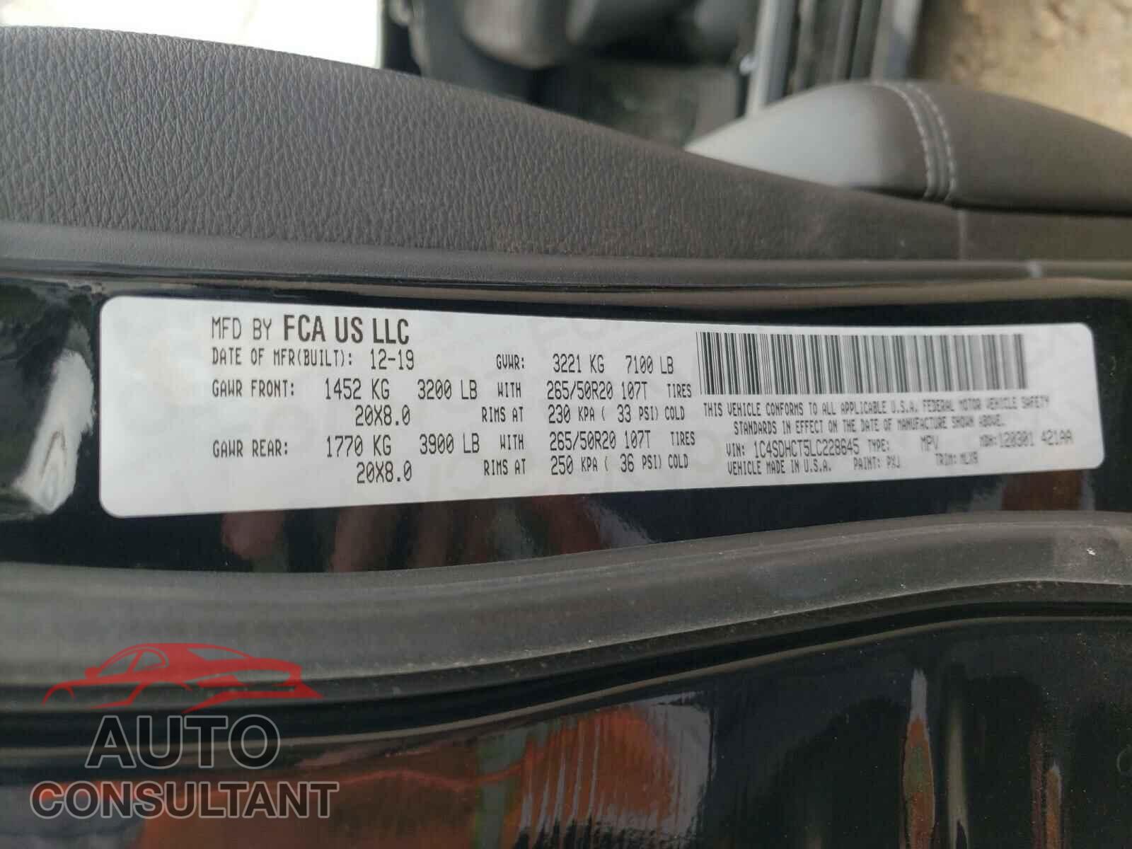 DODGE DURANGO 2020 - 1C4SDHCT5LC228645