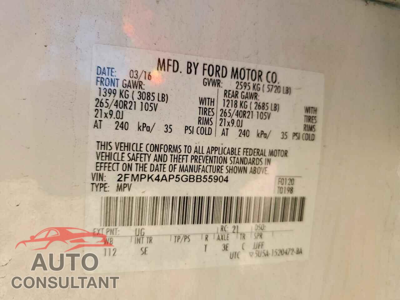 FORD EDGE 2016 - 2FMPK4AP5GBB55904