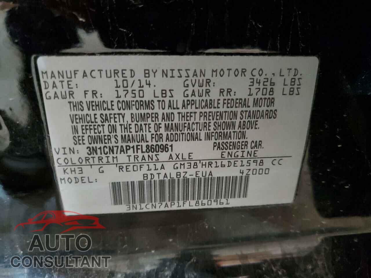 NISSAN VERSA 2015 - 3N1CN7AP1FL860961