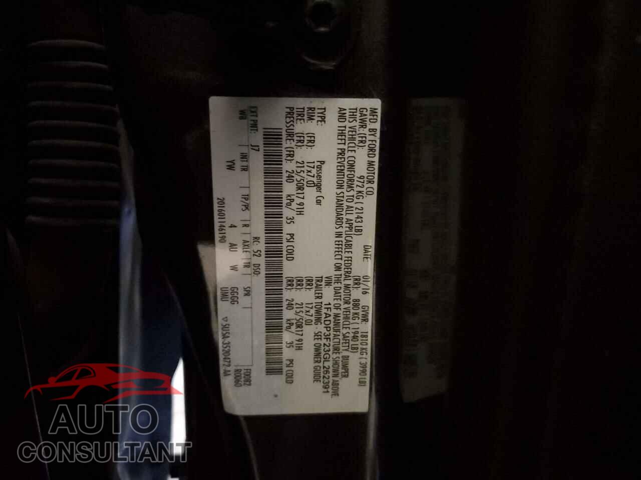 FORD FOCUS 2016 - 1FADP3F23GL262391