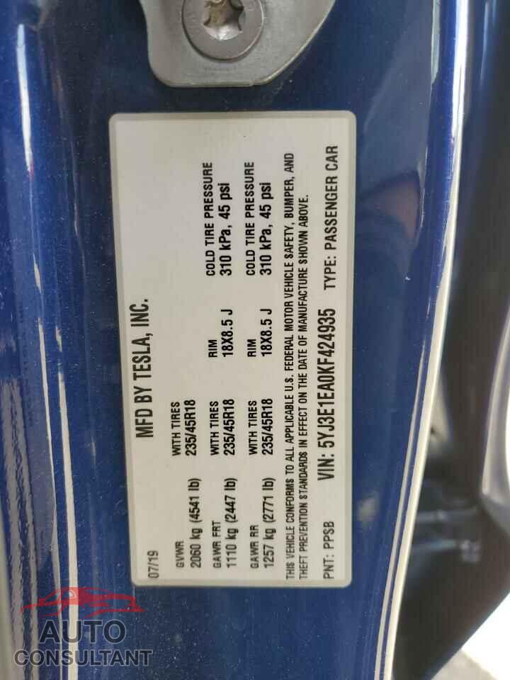TESLA MODEL 3 2019 - 5YJ3E1EA0KF424935