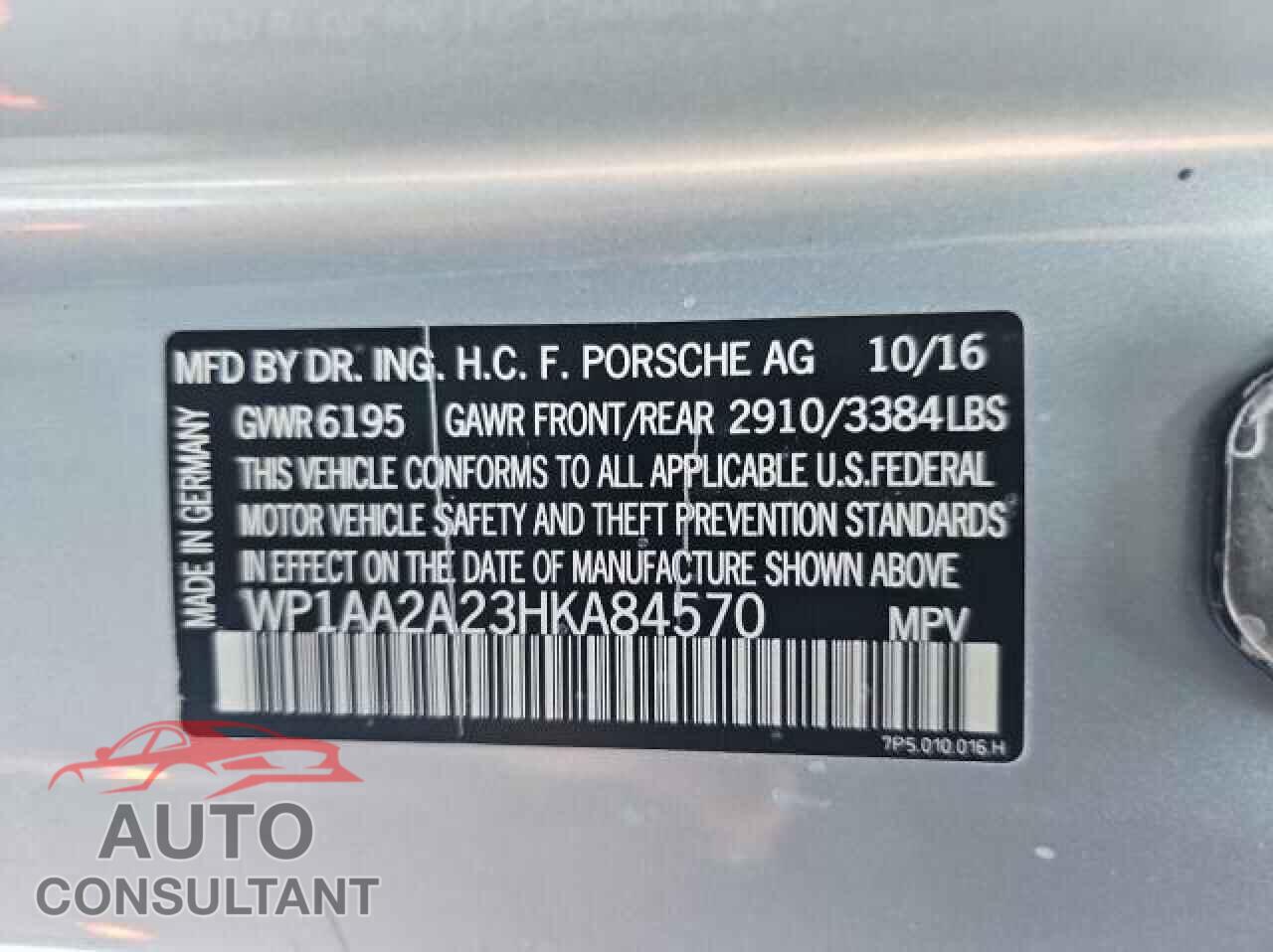 PORSCHE CAYENNE 2017 - WP1AA2A23HKA84570